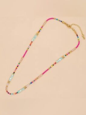 Gold Accent Pink Multicolor Beaded Necklace - Women Jewelry